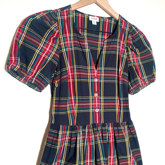 J. Crew Stewert Tartan Puff Sleeved Midi Dress - Picture 4 of 10